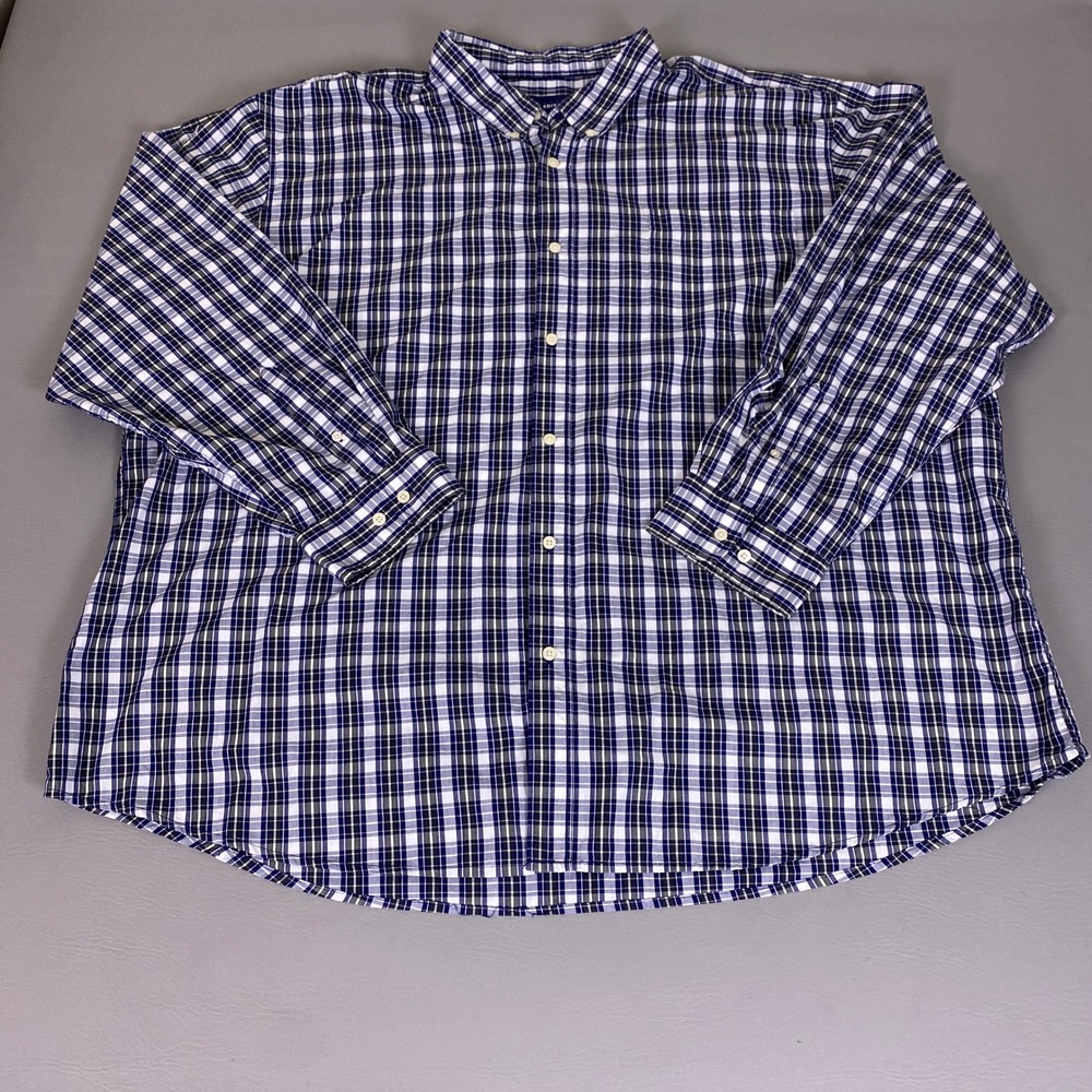 Basic Editions Button Down Shirt Men's 4XL XXXXL Plaid  Blue Gray Long Sleeve